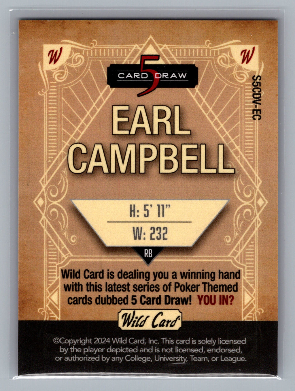 2024 Wild Card 5 Card Draw Egg Hunt - Vintage Pink #S5CDV-EC Earl Campbell #/2