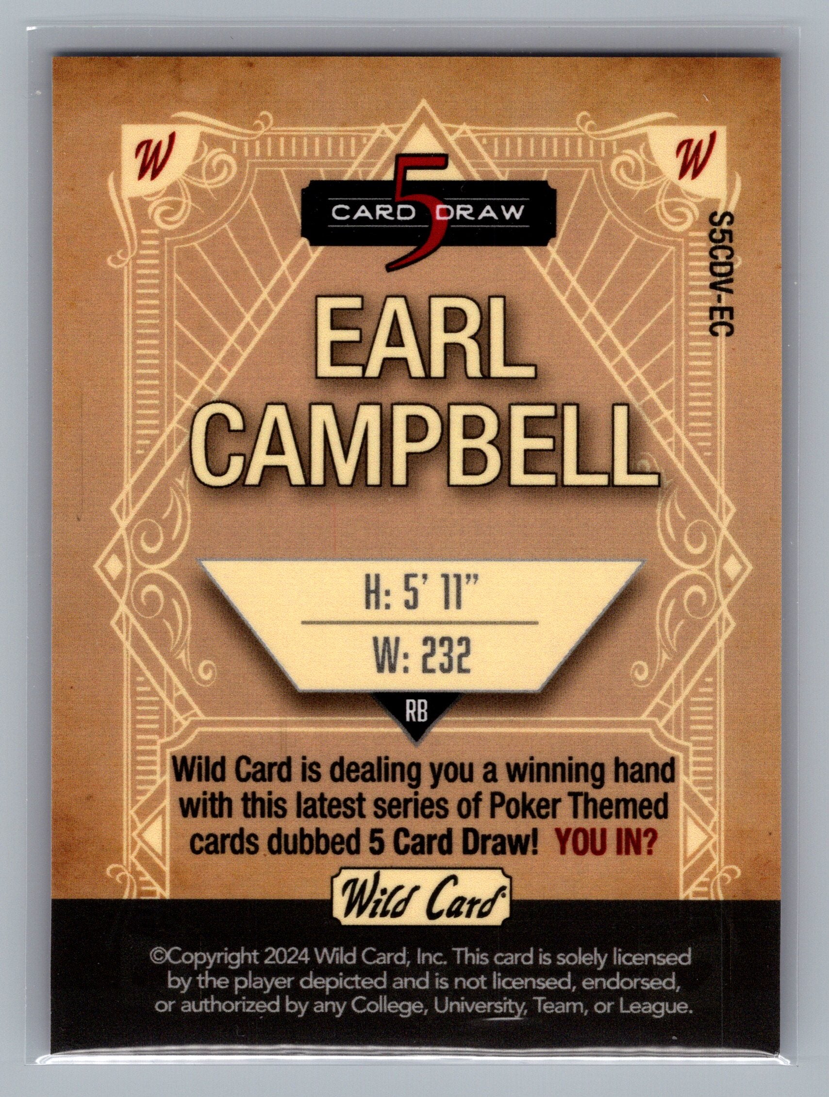 2024 Wild Card 5 Card Draw Egg Hunt - Vintage Pink #S5CDV-EC Earl Campbell #/2