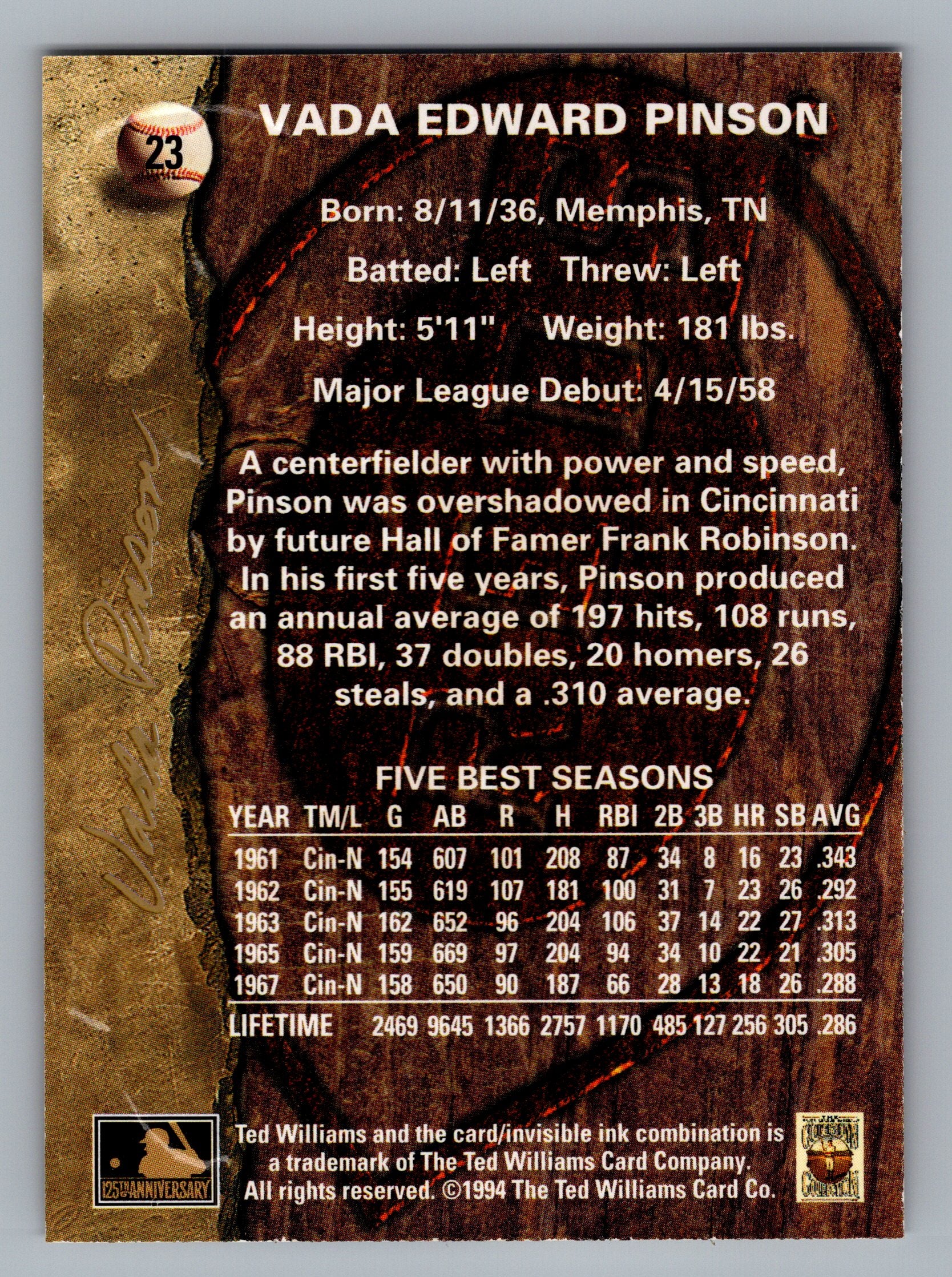 1994 Ted Williams #23 Vada Pinson