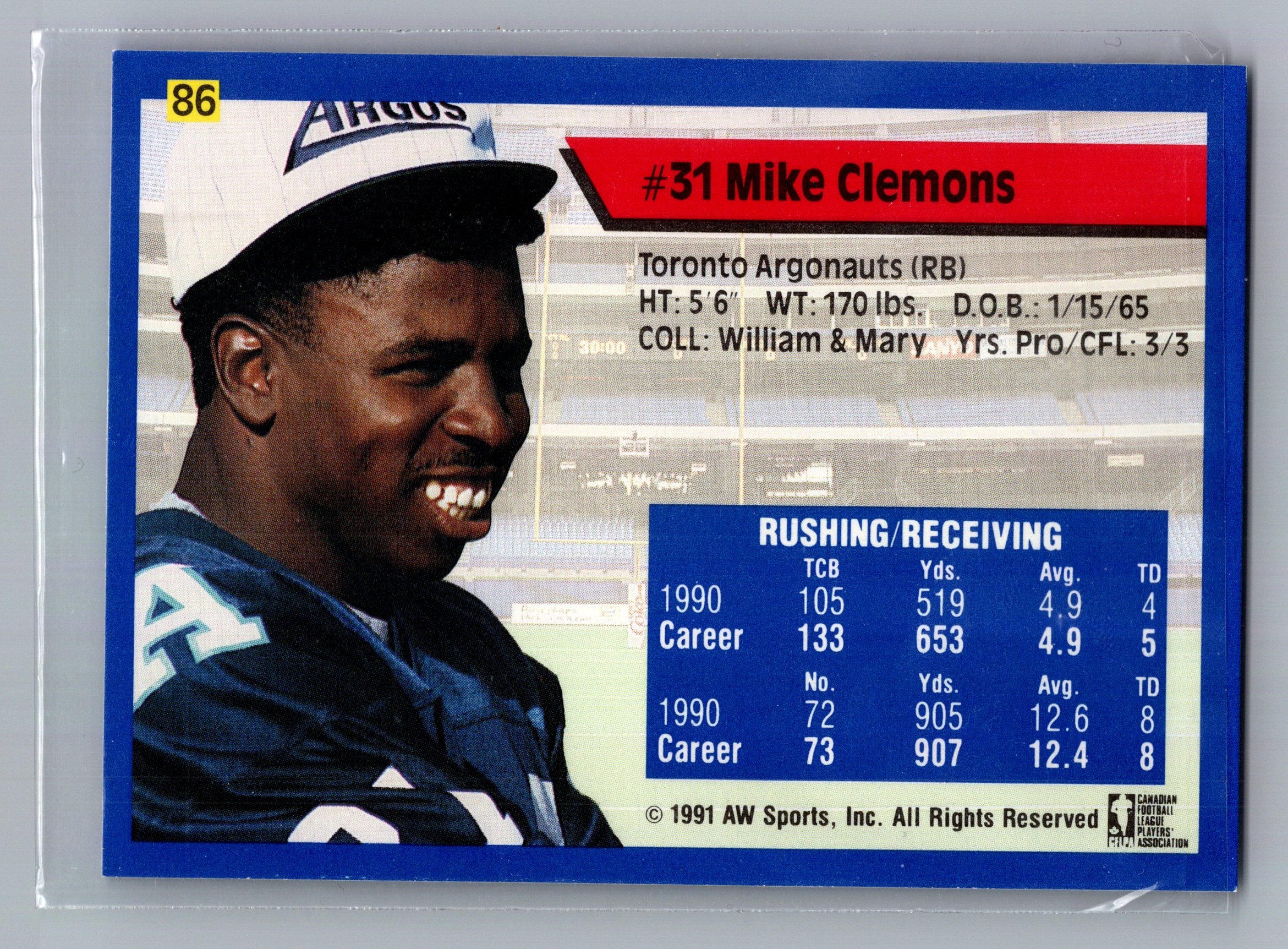 1991 All World CFL French #86 Mike Clemons