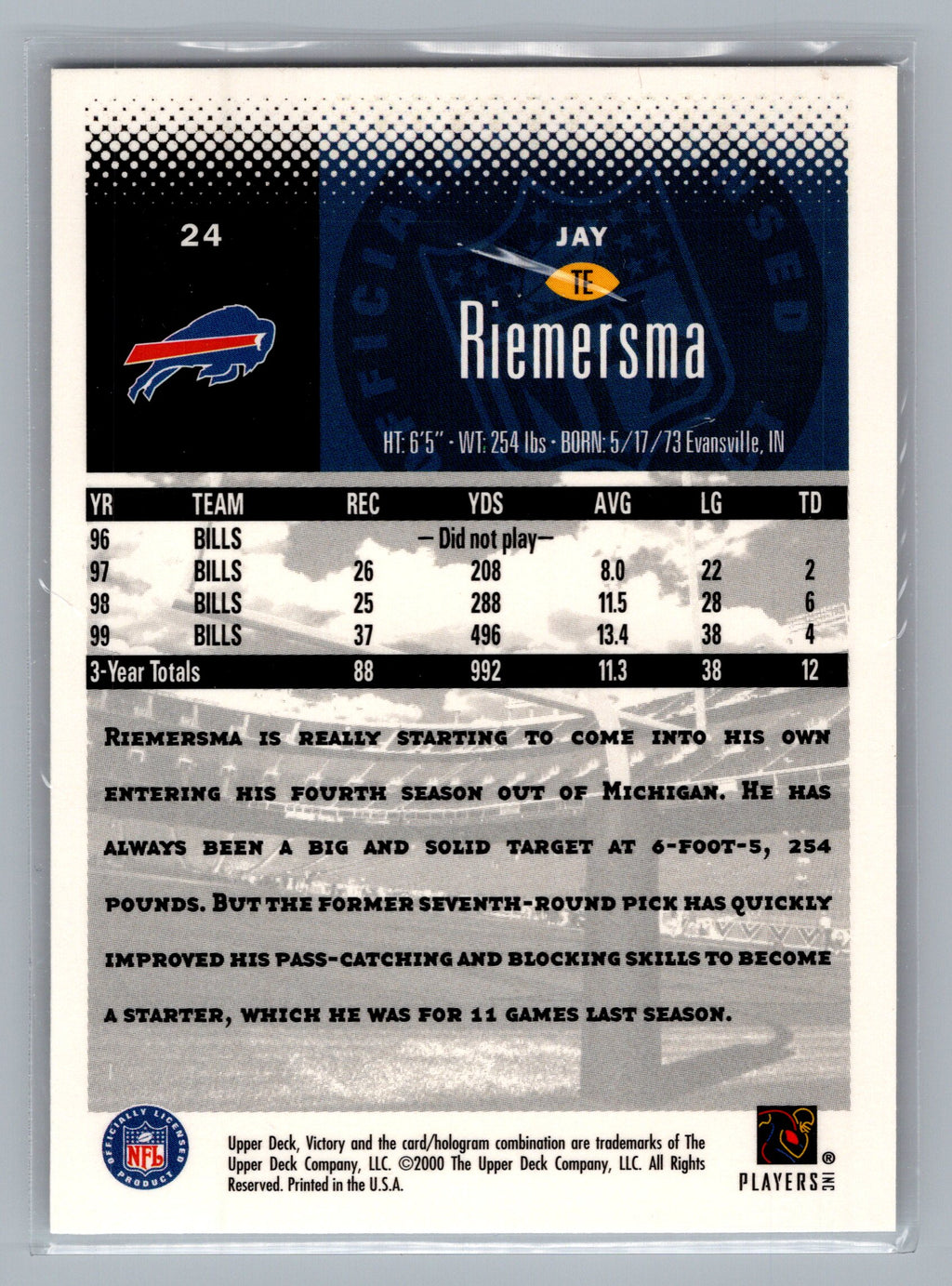2000 Upper Deck Victory #24 Jay Riemersma