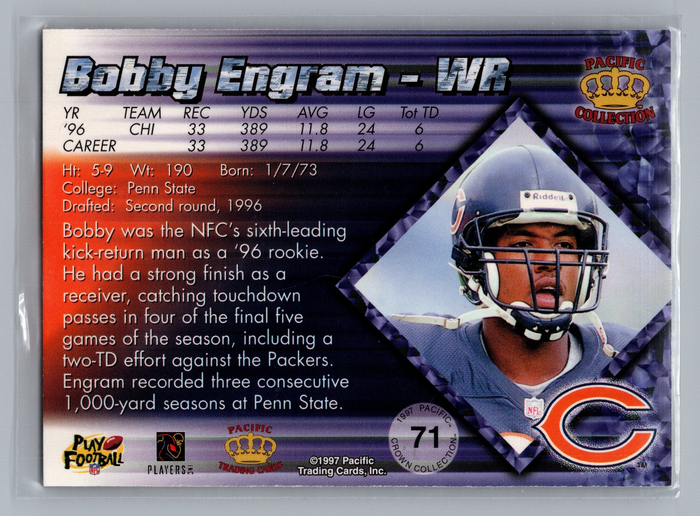 1997 Pacific Crown Collection #71 Bobby Engram Copper