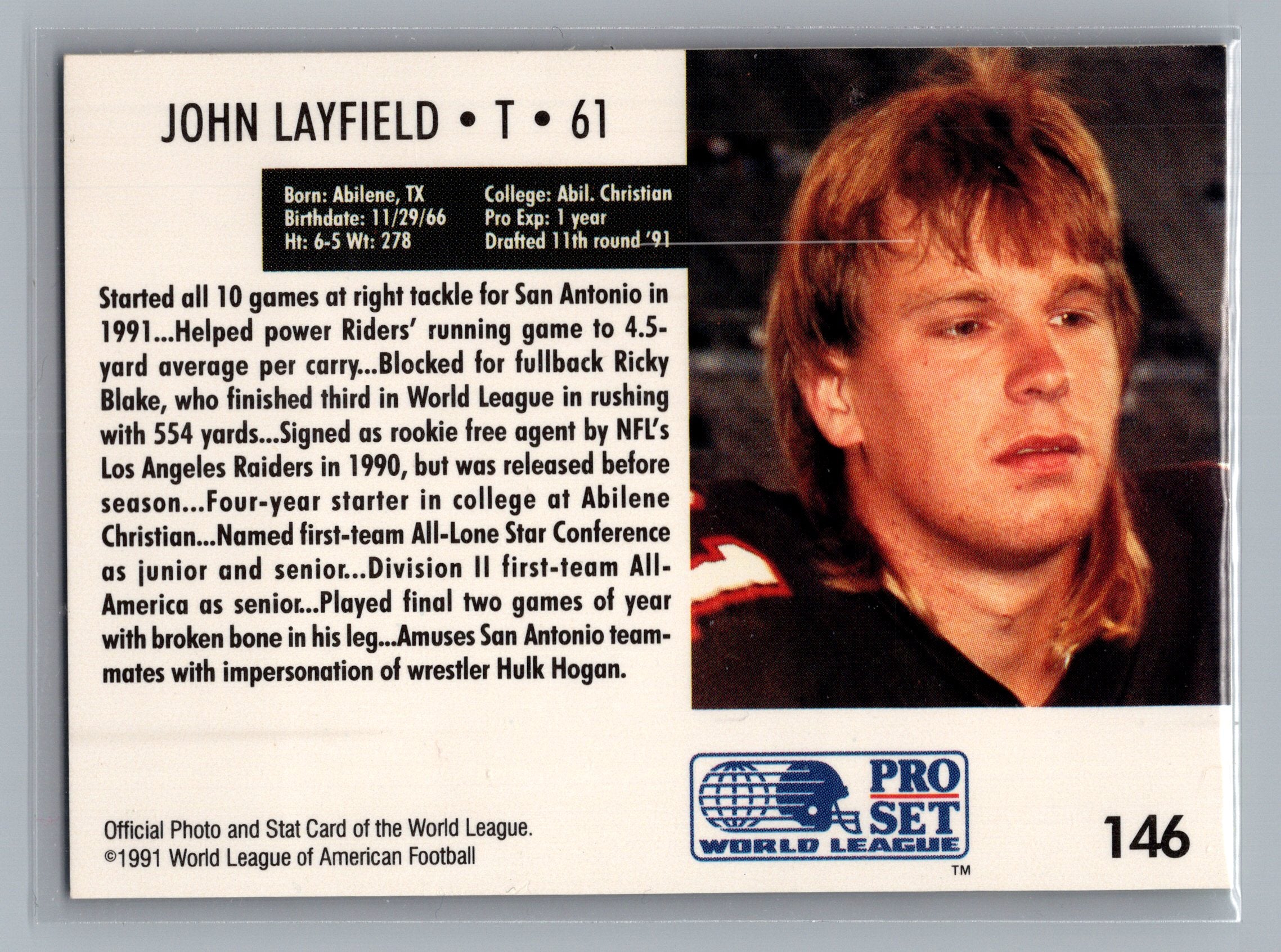1991 Pro Set WLAF #146 John Layfield