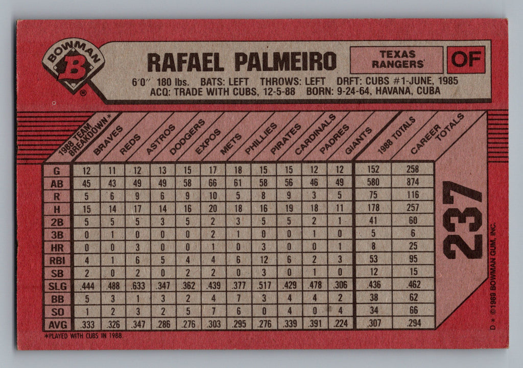 1989 Bowman #237 Rafael Palmeiro