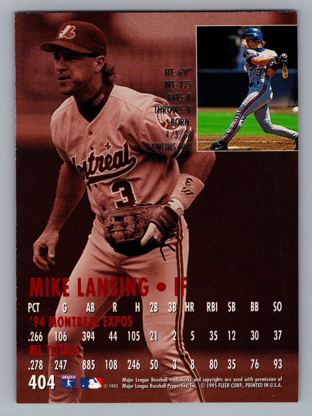 1995 Ultra #404 Mike Lansing Gold Medallion