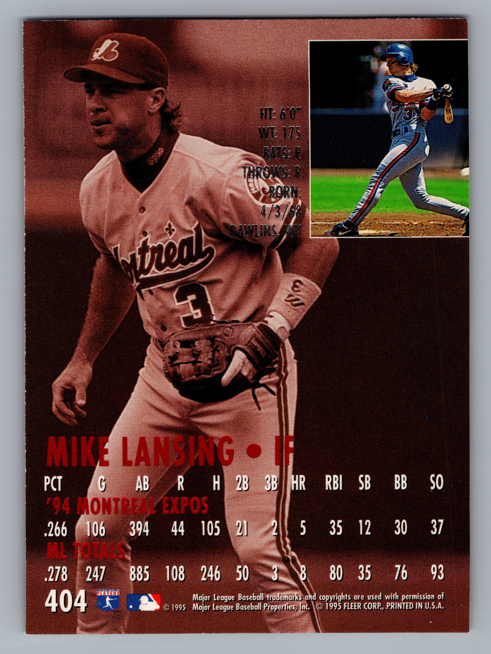 1995 Ultra #404 Mike Lansing Gold Medallion