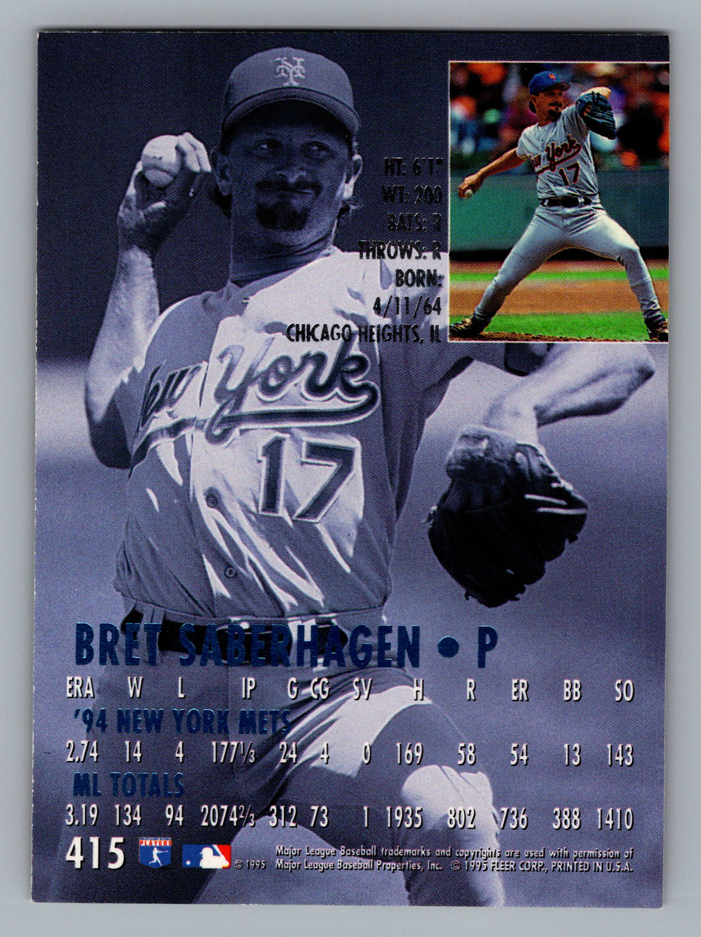 1995 Ultra #415 Bret Saberhagen Gold Medallion