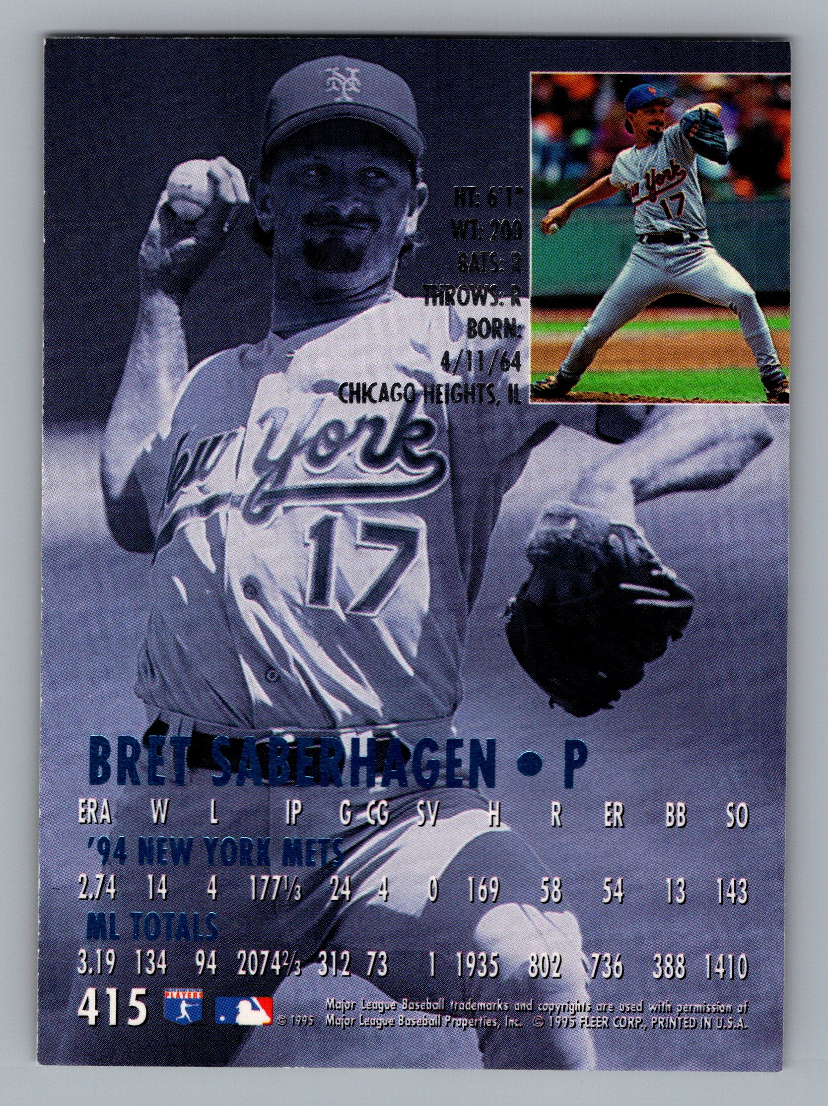 1995 Ultra #415 Bret Saberhagen Gold Medallion