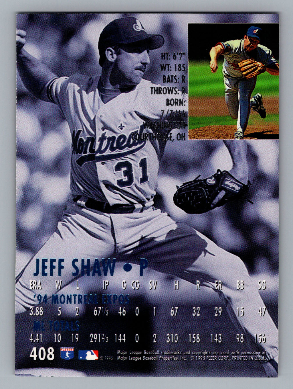 1995 Ultra #408 Jeff Shaw Gold Medallion