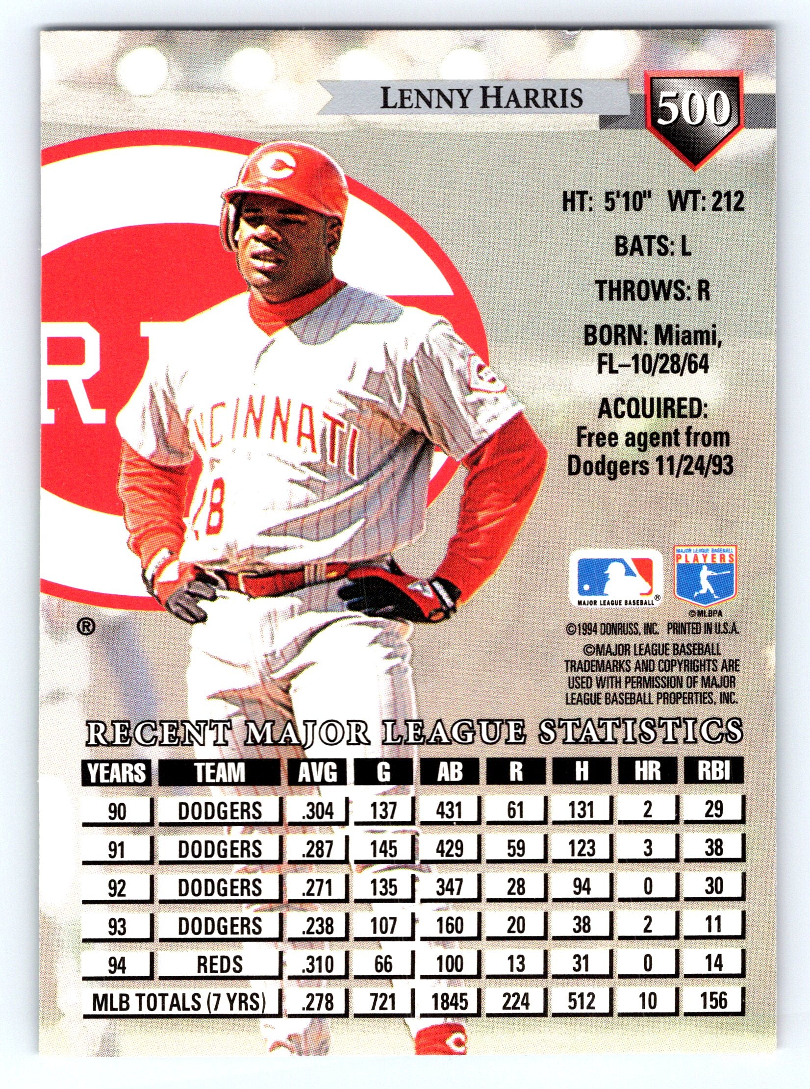 1995 Donruss #500 Lenny Harris