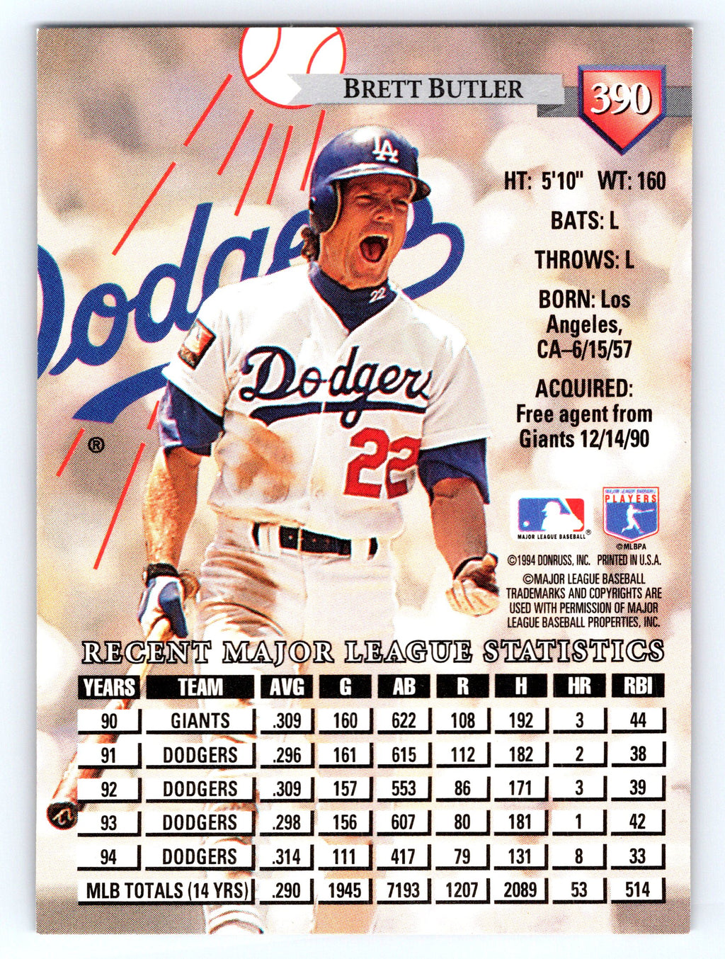 1995 Donruss #390 Brett Butler