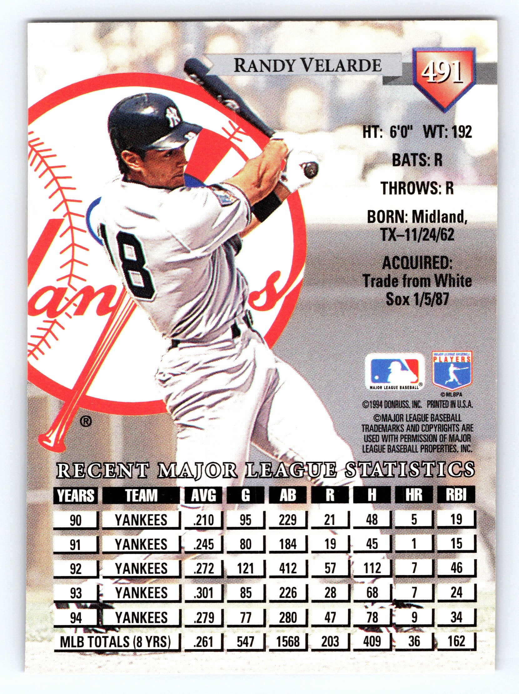 1995 Donruss #491 Randy Velarde