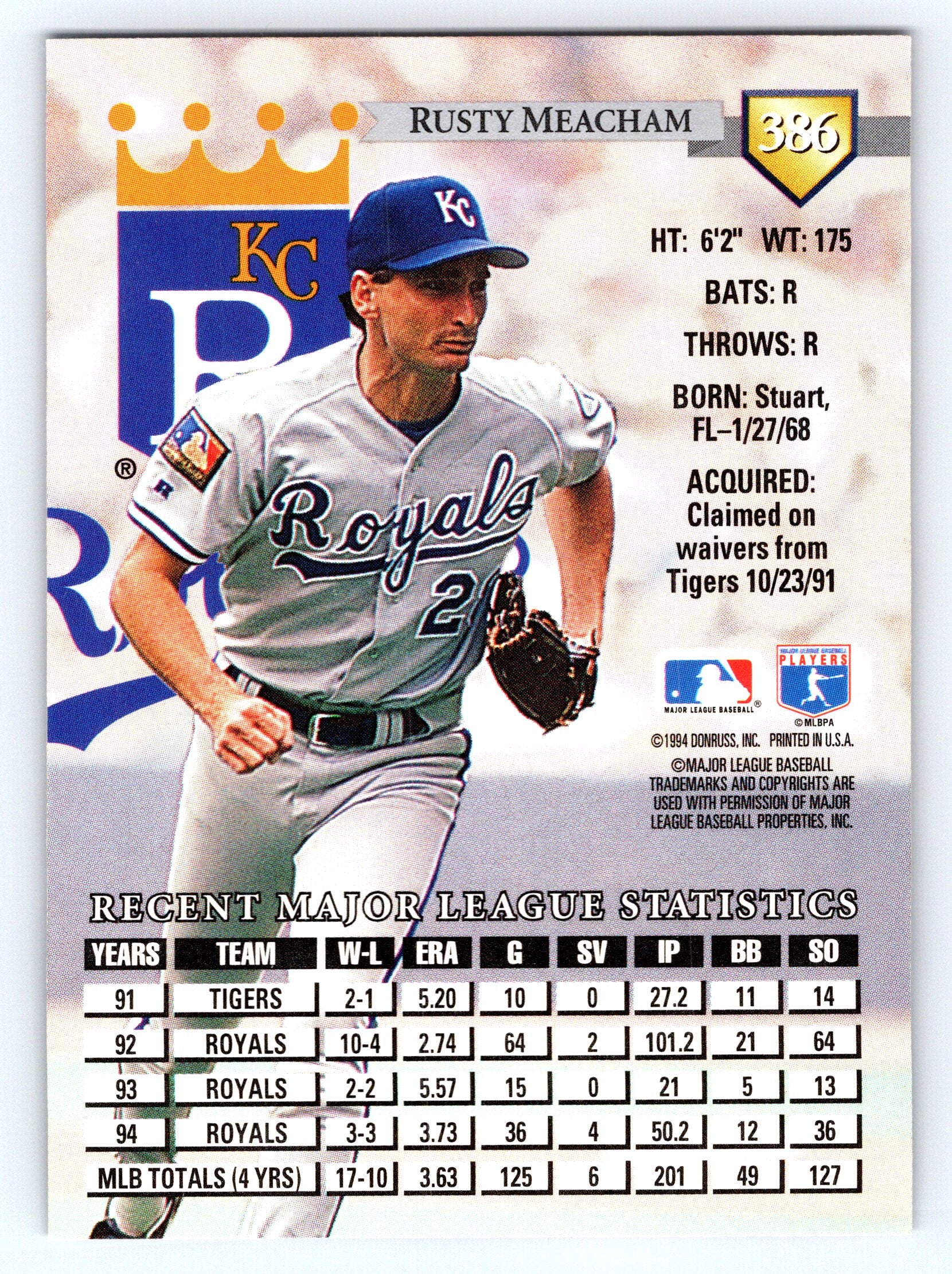 1995 Donruss #386 Rusty Meacham