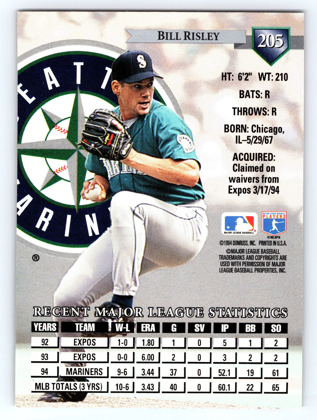 1995 Donruss #205 Bill Risley