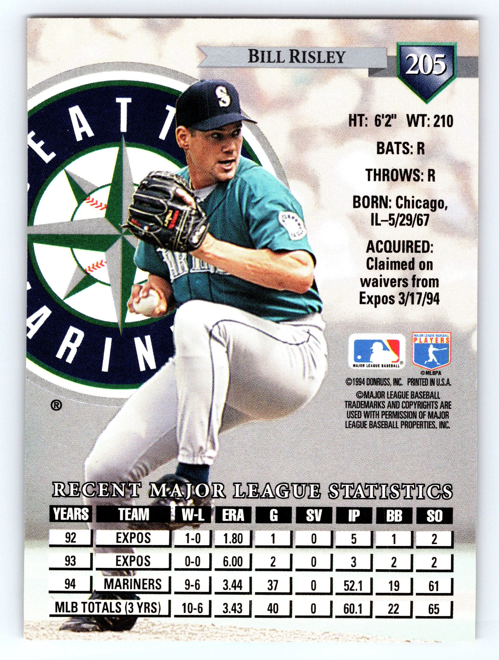 1995 Donruss #205 Bill Risley