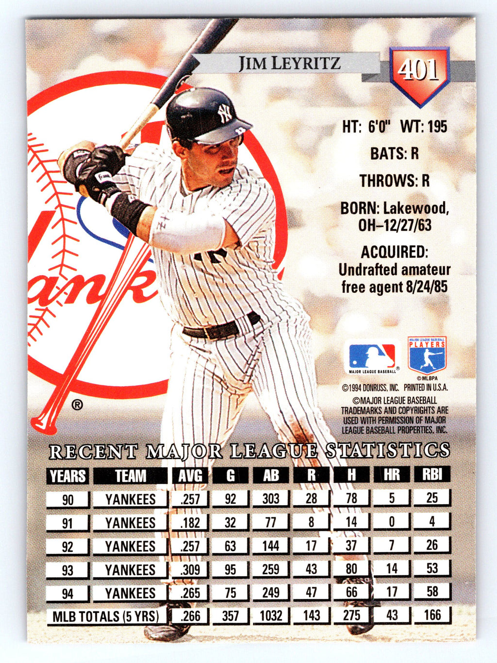 1995 Donruss #401 Jim Leyritz