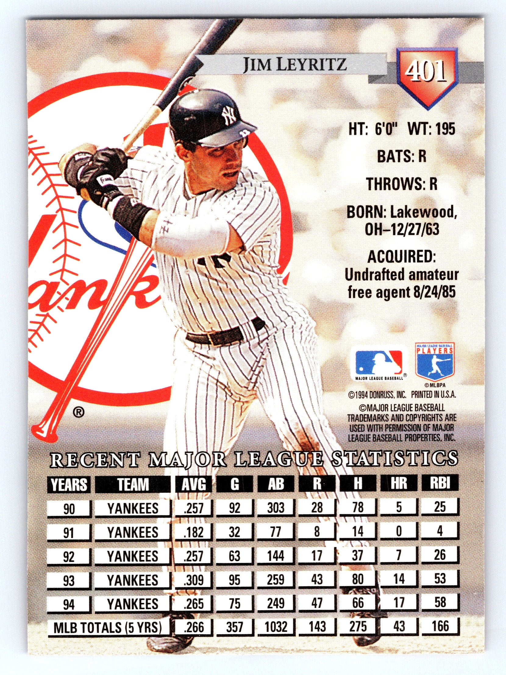 1995 Donruss #401 Jim Leyritz