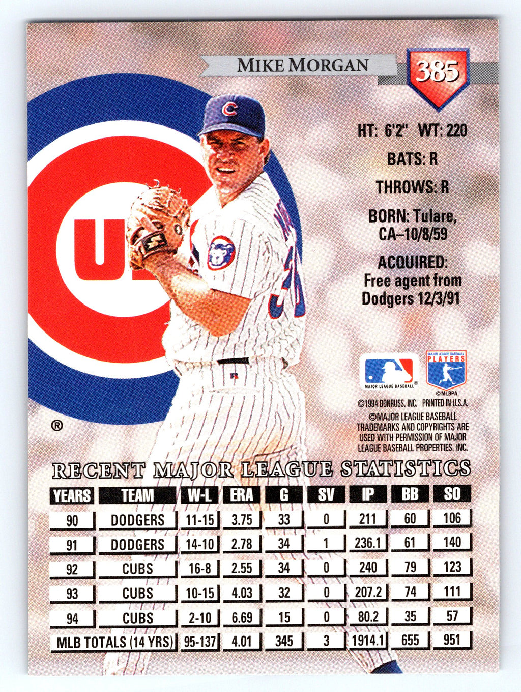 1995 Donruss #385 Mike Morgan
