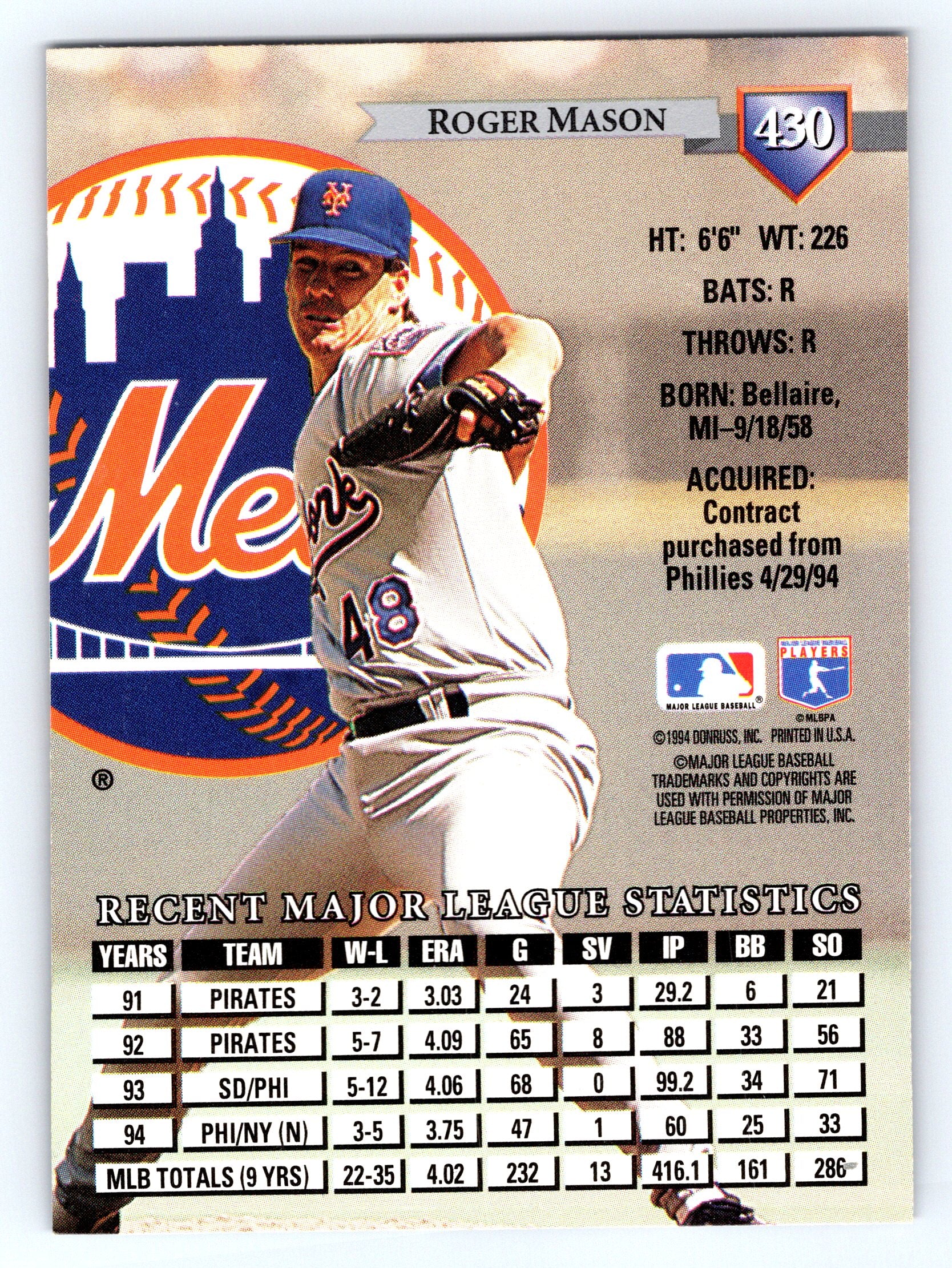 1995 Donruss #430 Roger Mason