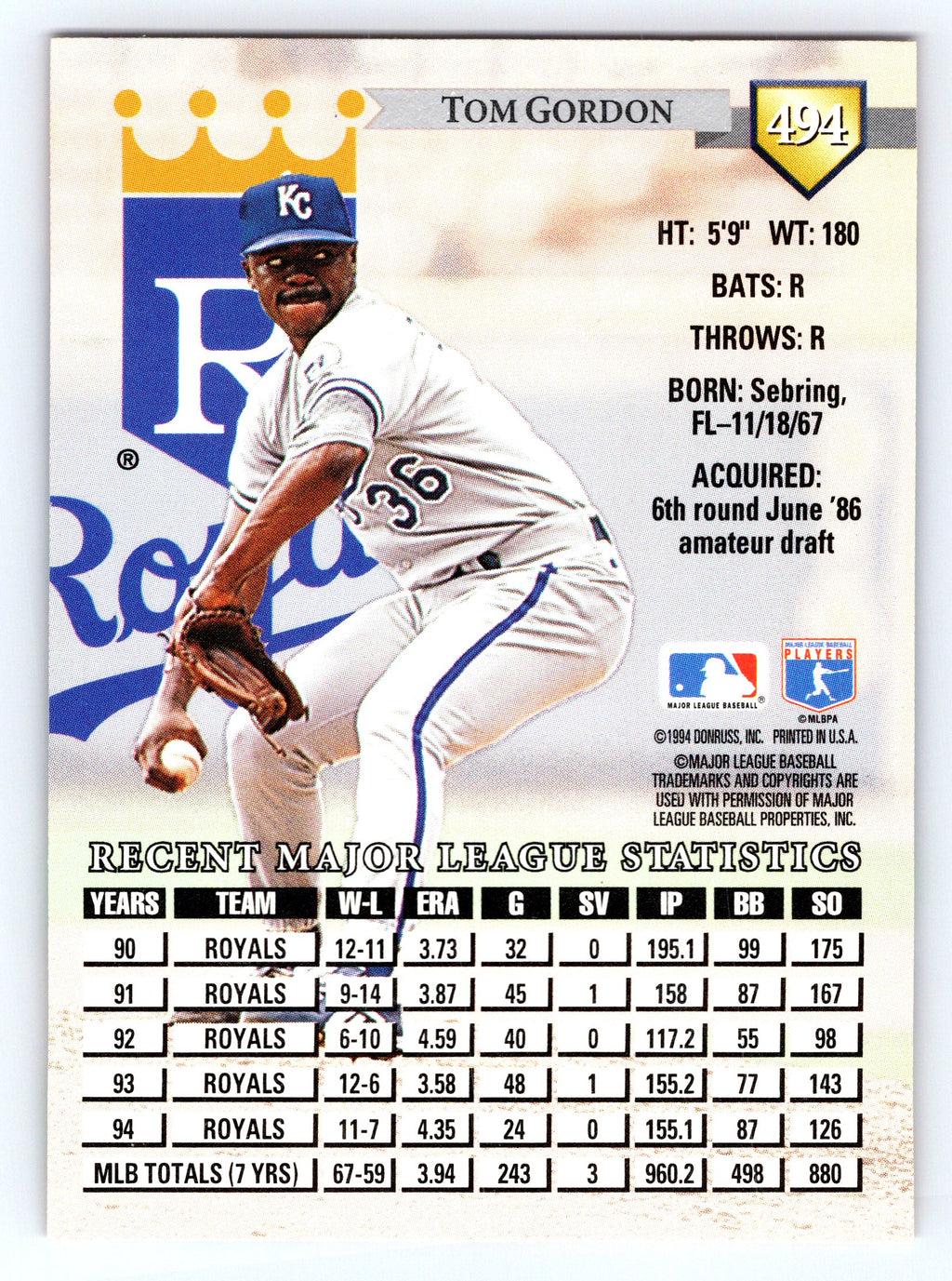 1995 Donruss #494 Tom Gordon