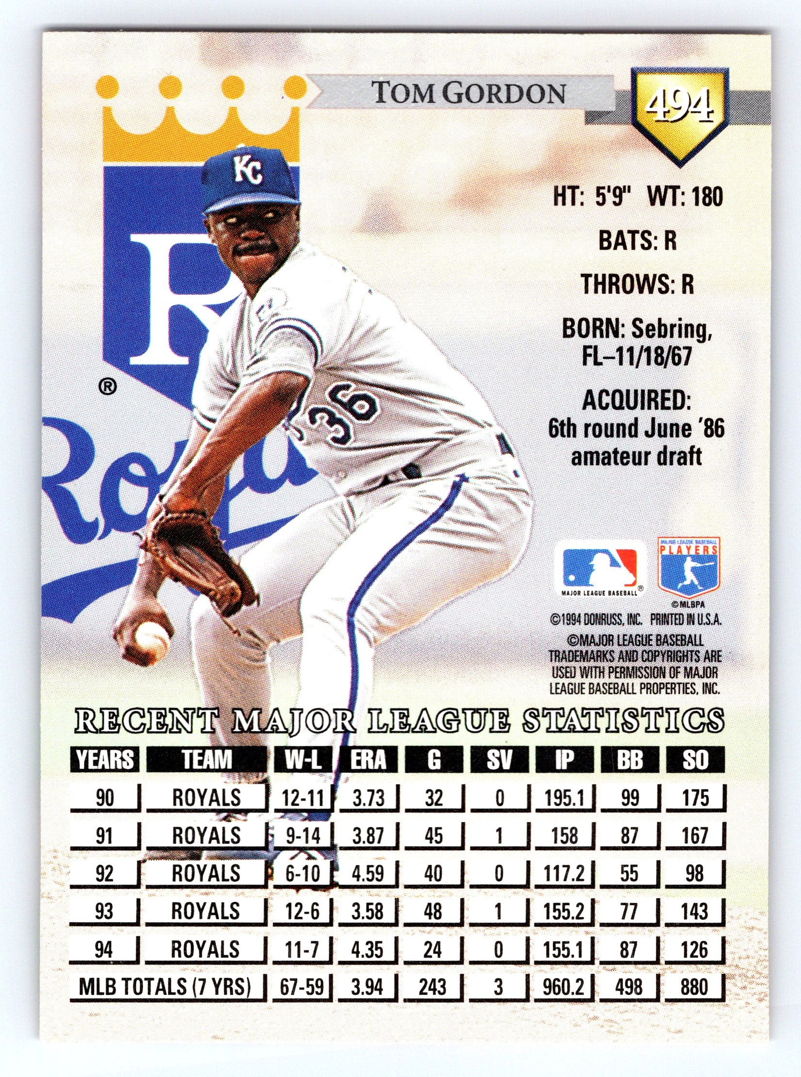 1995 Donruss #494 Tom Gordon