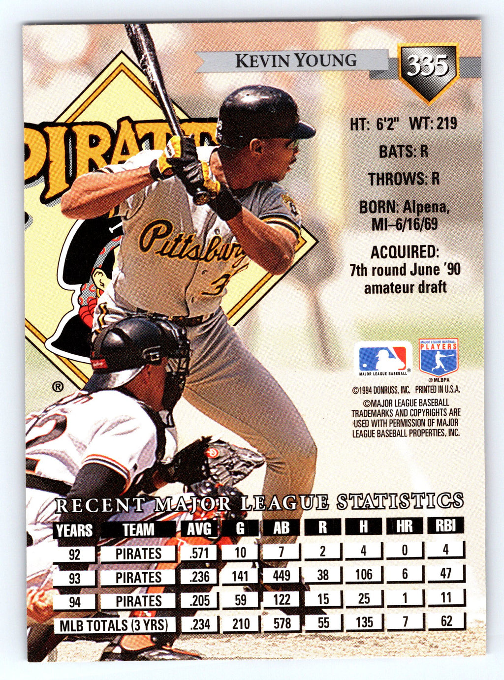 1995 Donruss #335 Kevin Young Press Proofs