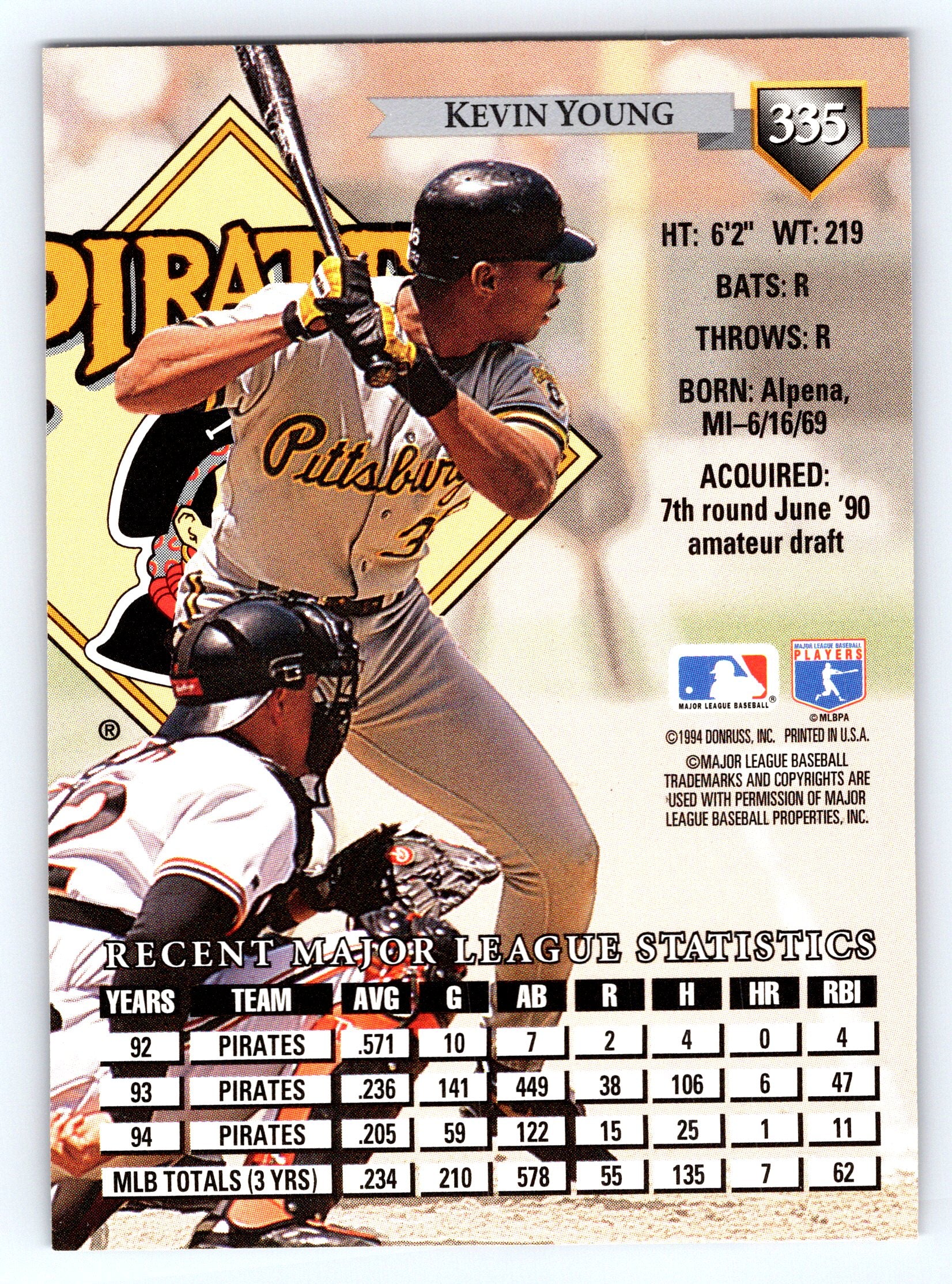 1995 Donruss #335 Kevin Young Press Proofs
