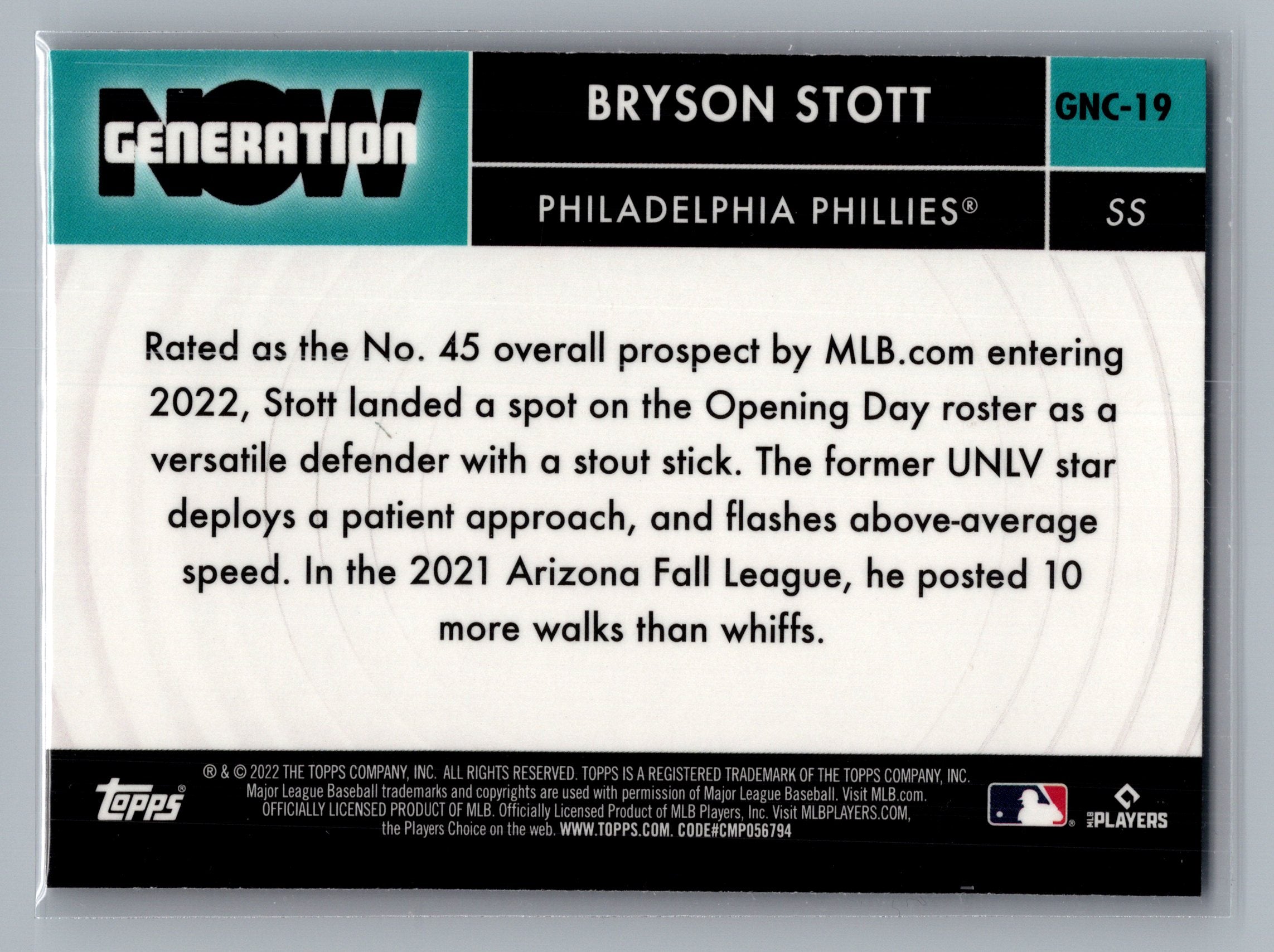 2022 Topps Chrome Update #GNC-19 Bryson Stott Generation Now Chrome