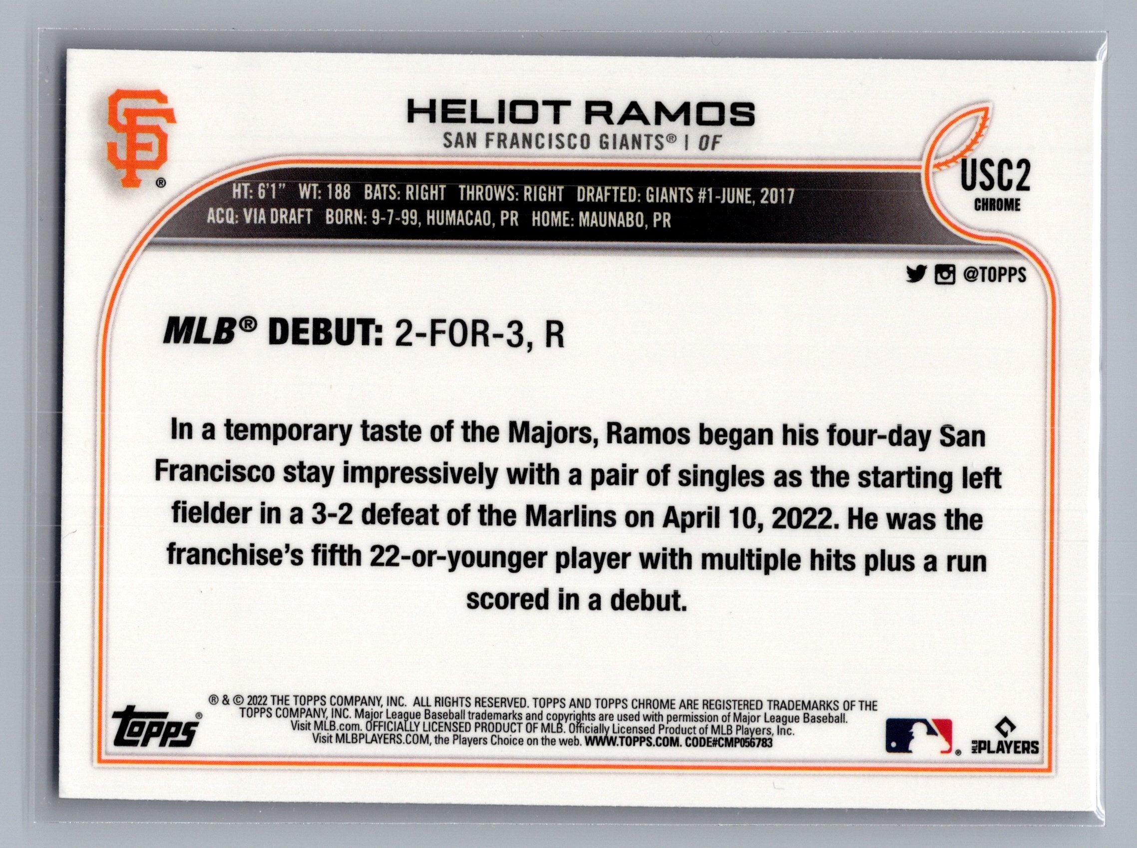 2022 Topps Chrome Update #USC2 Heliot Ramos Purple Refractor