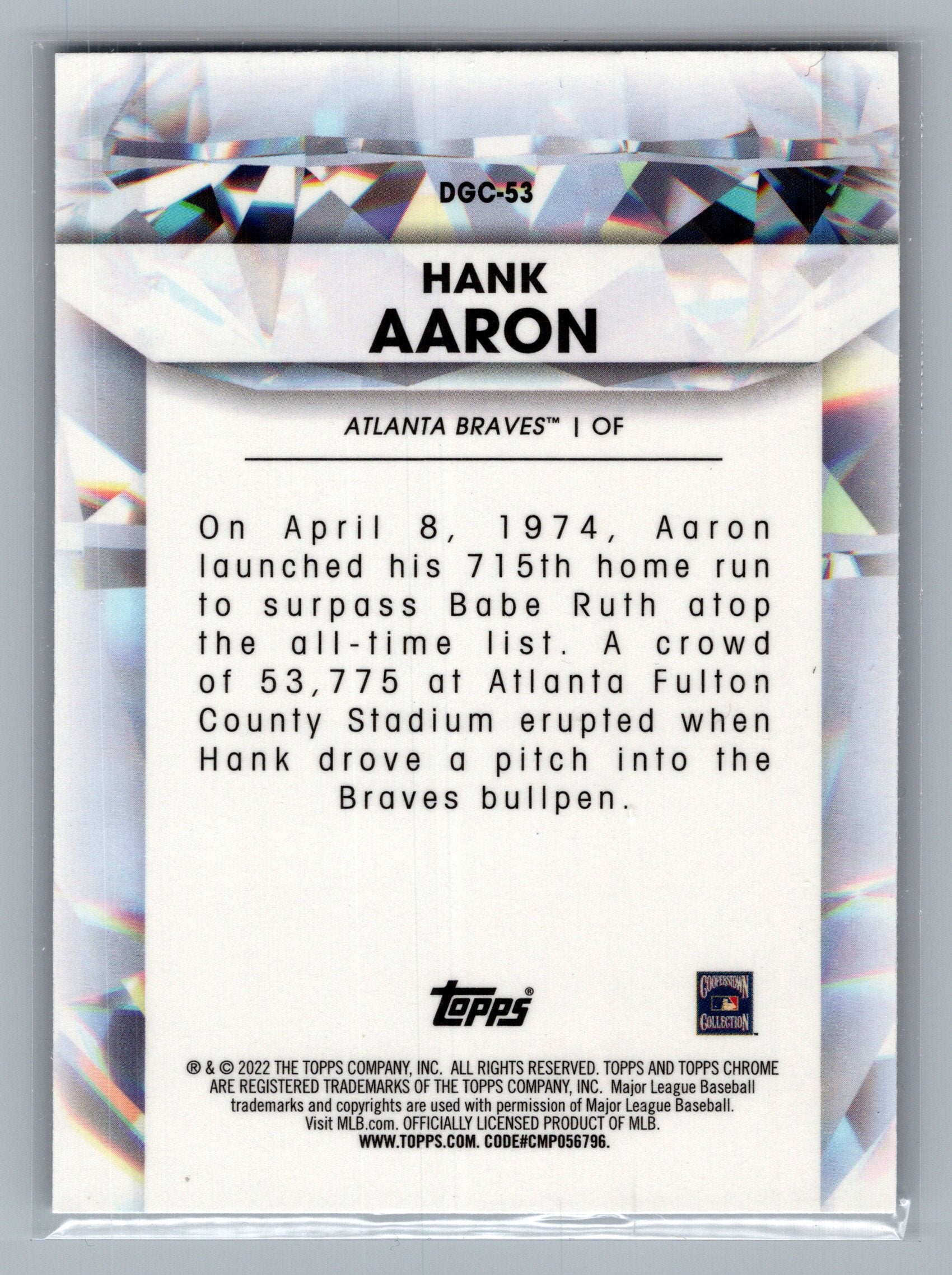 2022 Topps Chrome Update #DGC-53 Hank Aaron Diamond Greats Die Cuts