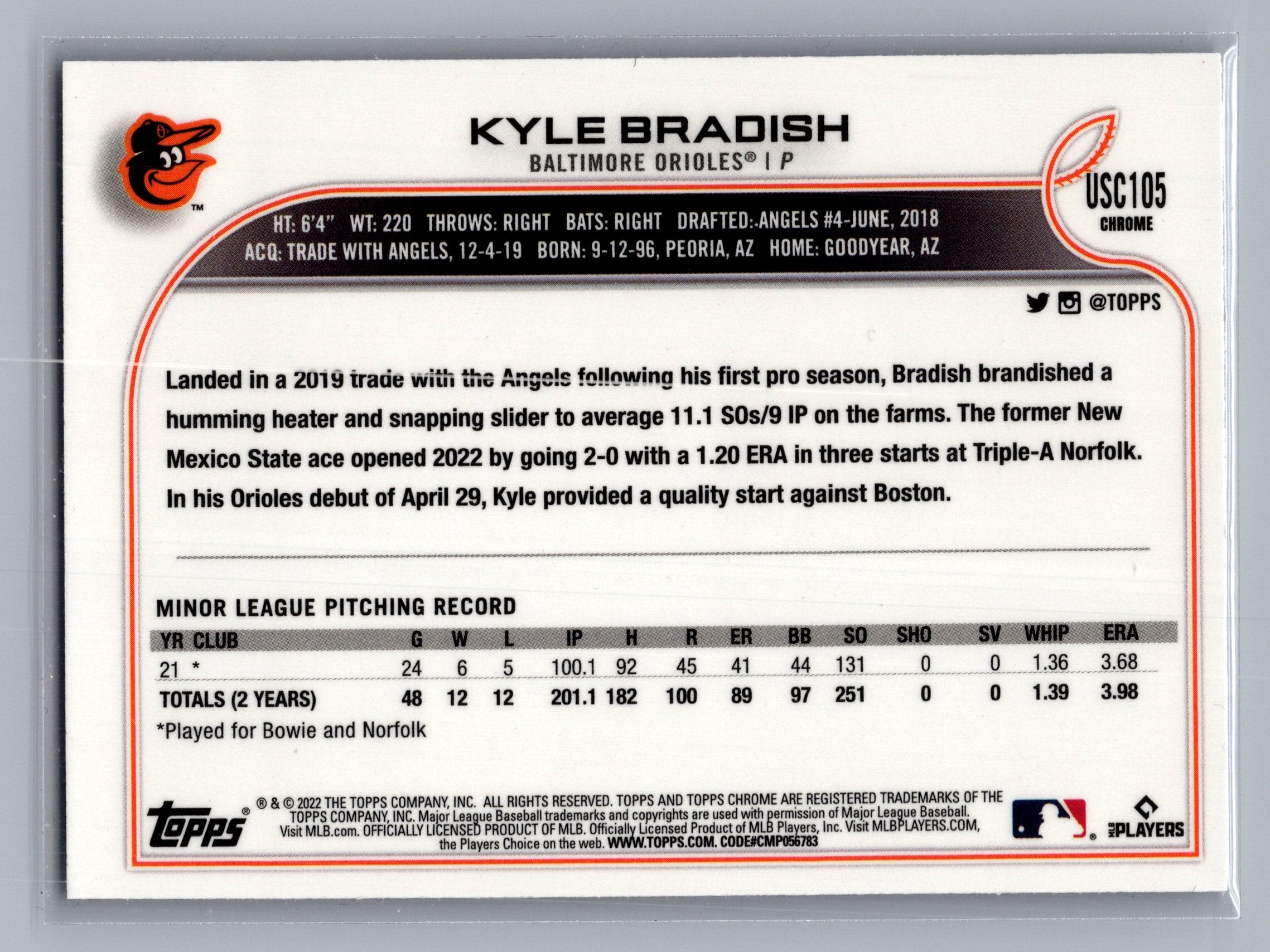 2022 Topps Chrome Update #USC105 Kyle Bradish Purple Refractor