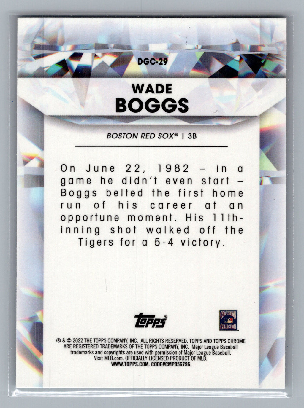 2022 Topps Chrome Update #DGC-29 Wade Boggs Diamond Greats Die Cuts