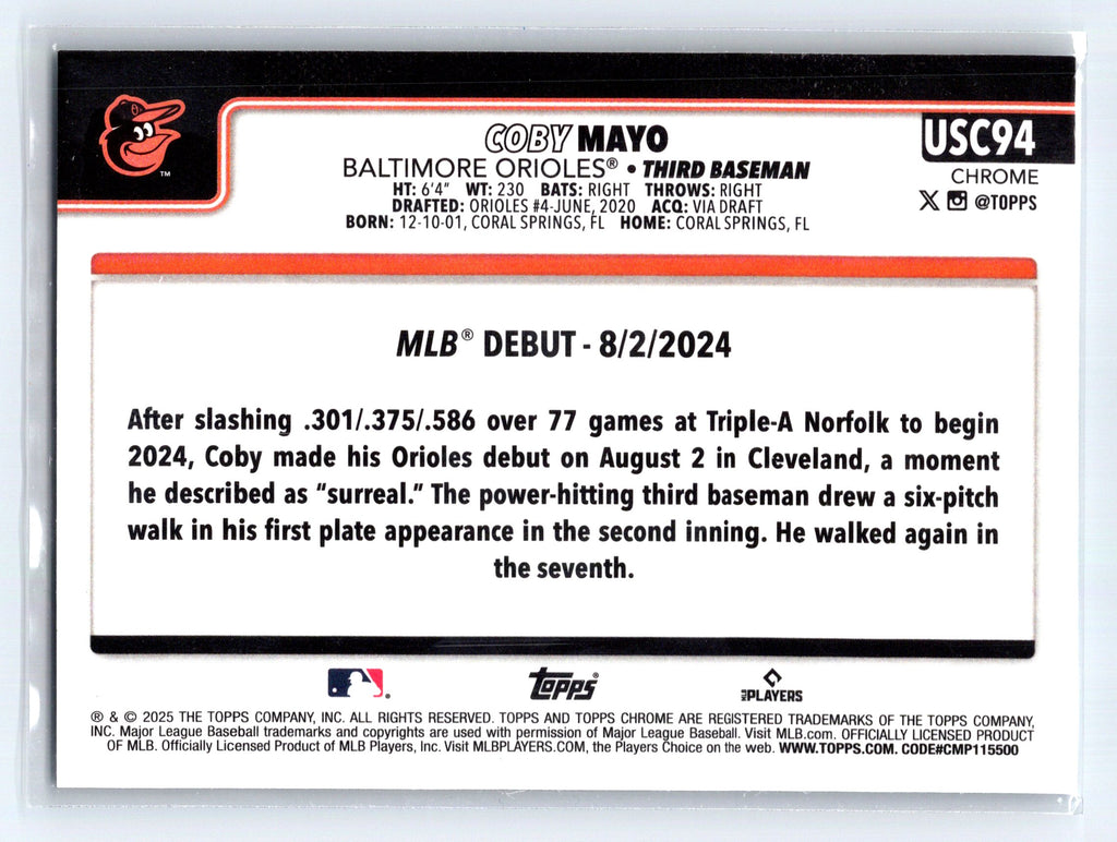 2025 Topps Chrome Update #USC94 Coby Mayo