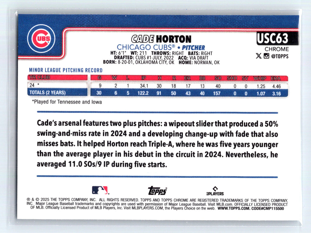 2025 Topps Chrome Update #USC63 Cade Horton