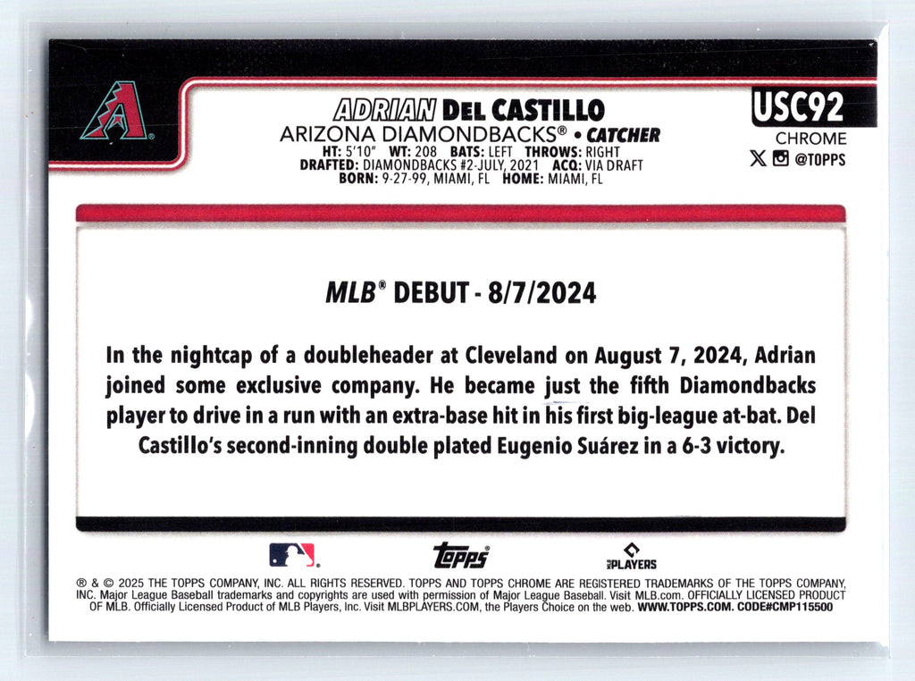 2025 Topps Chrome Update #USC92 Adrian Del Castillo