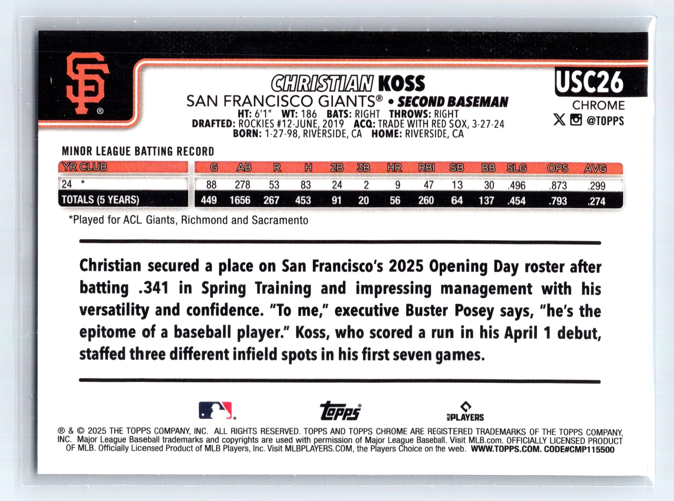2025 Topps Chrome Update #USC26 Christian Koss