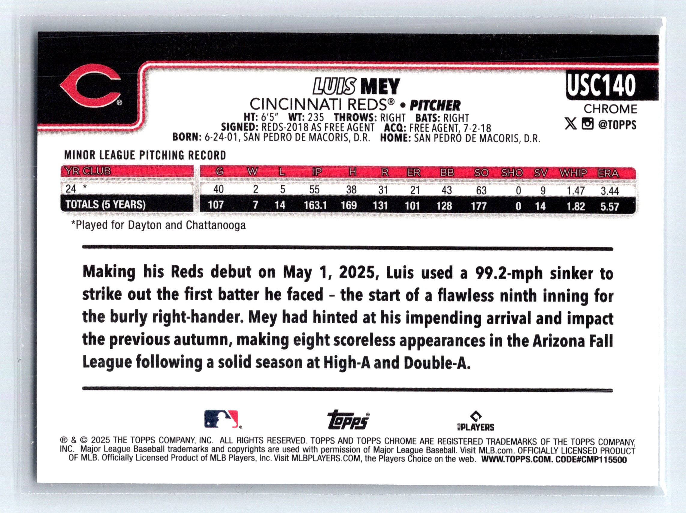 2025 Topps Chrome Update #USC140 Luis Mey