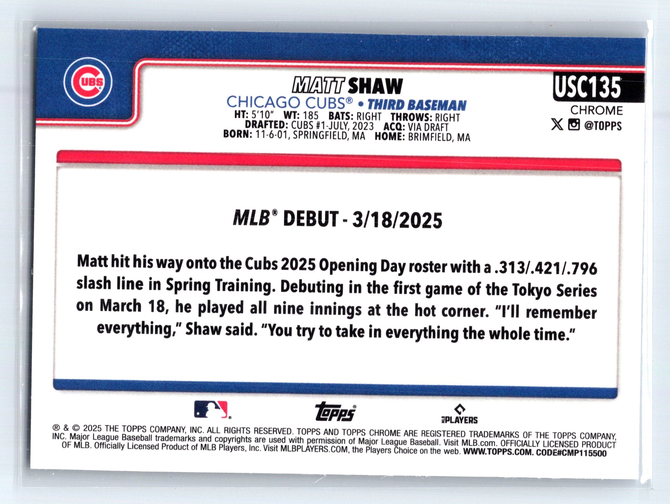 2025 Topps Chrome Update #USC135 Matt Shaw