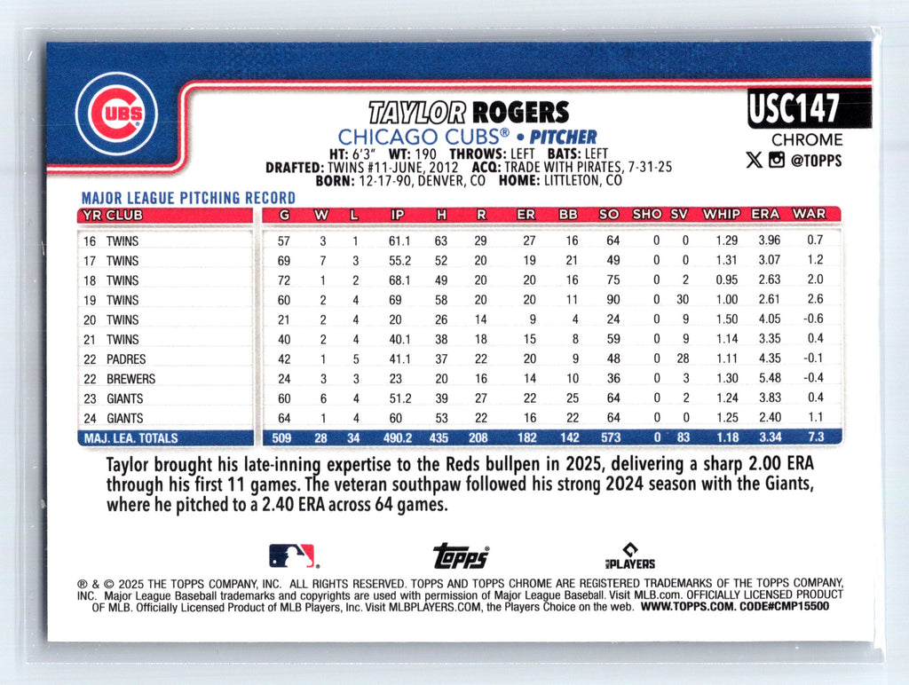 2025 Topps Chrome Update #USC147 Taylor Rogers
