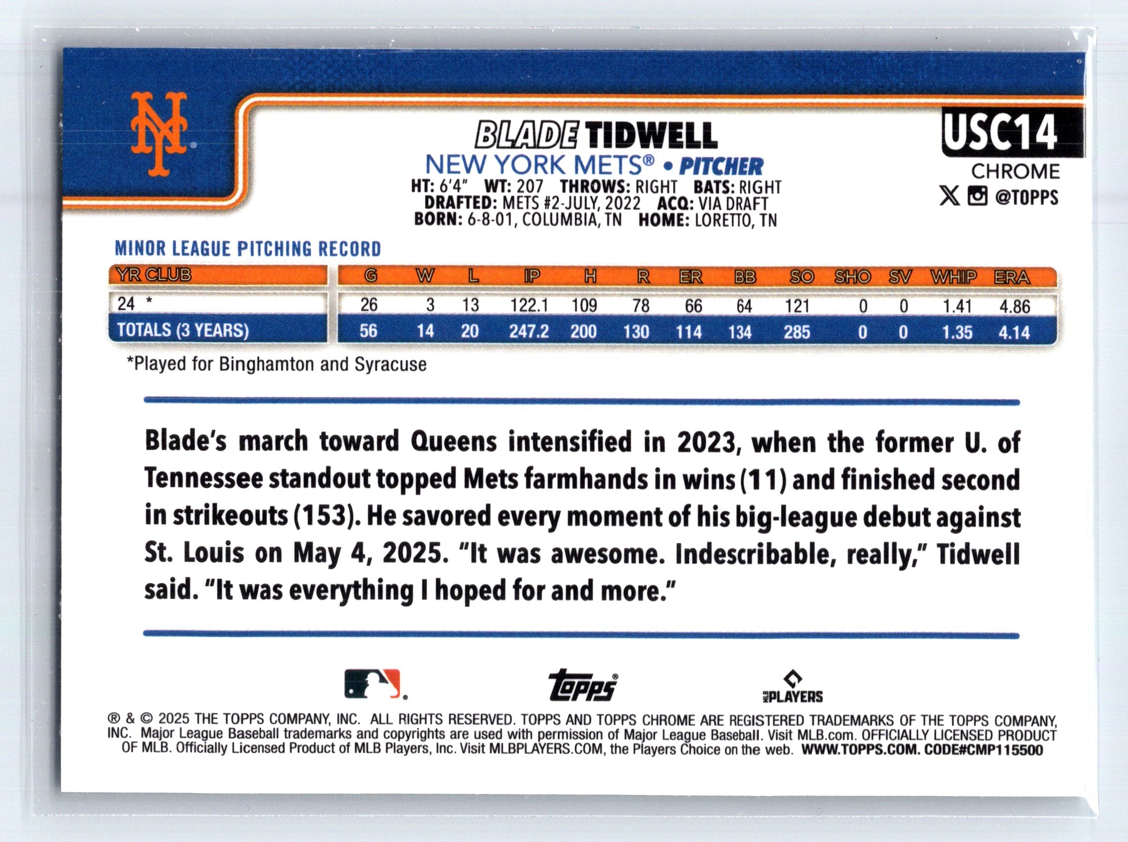 2025 Topps Chrome Update #USC14 Blade Tidwell