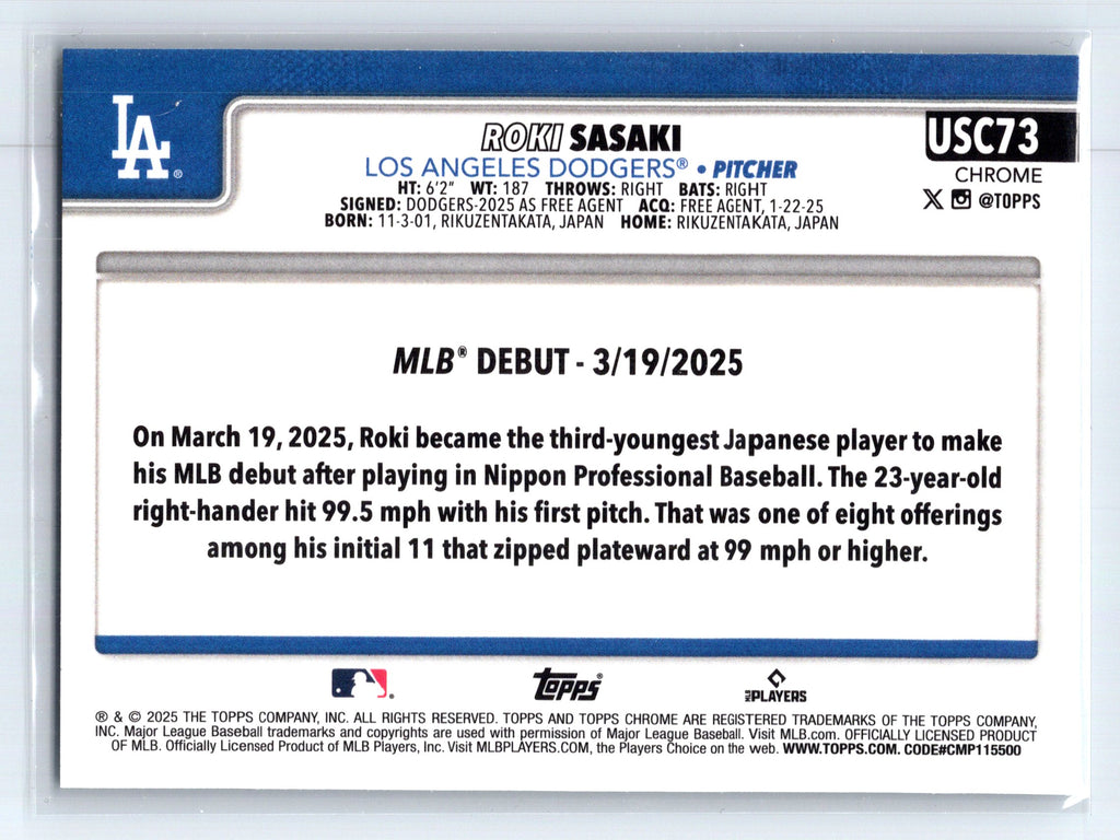 2025 Topps Chrome Update #USC73 Roki Sasaki