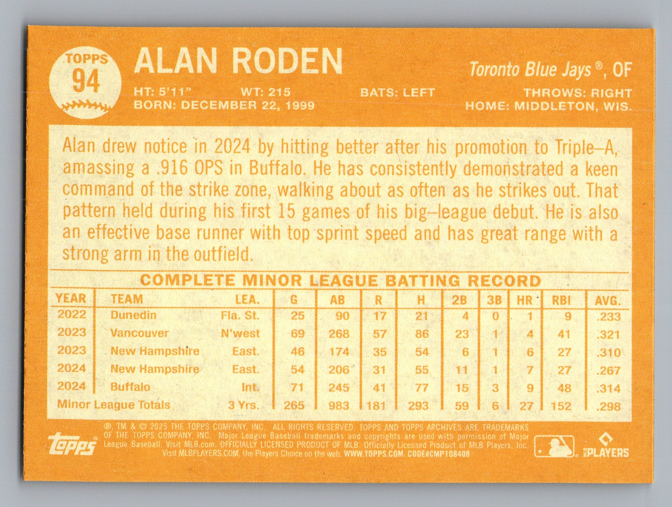 2025 Topps Archives #94 Alan Roden