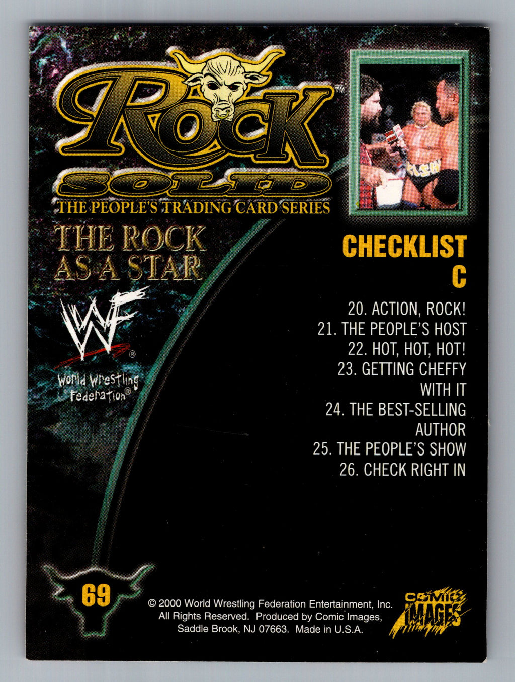 2000 Comic Images WWF Rock Solid #69 Checklist C/Rock with Mick Foley
