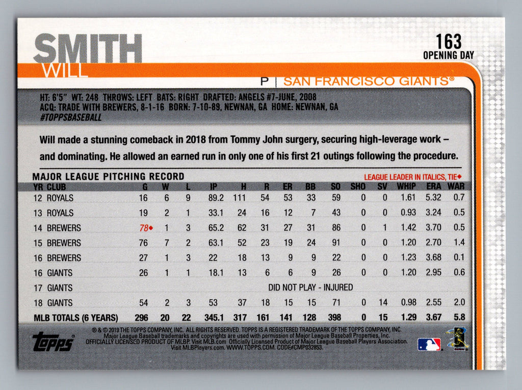 2019 Topps Opening Day #163 Will Smith
