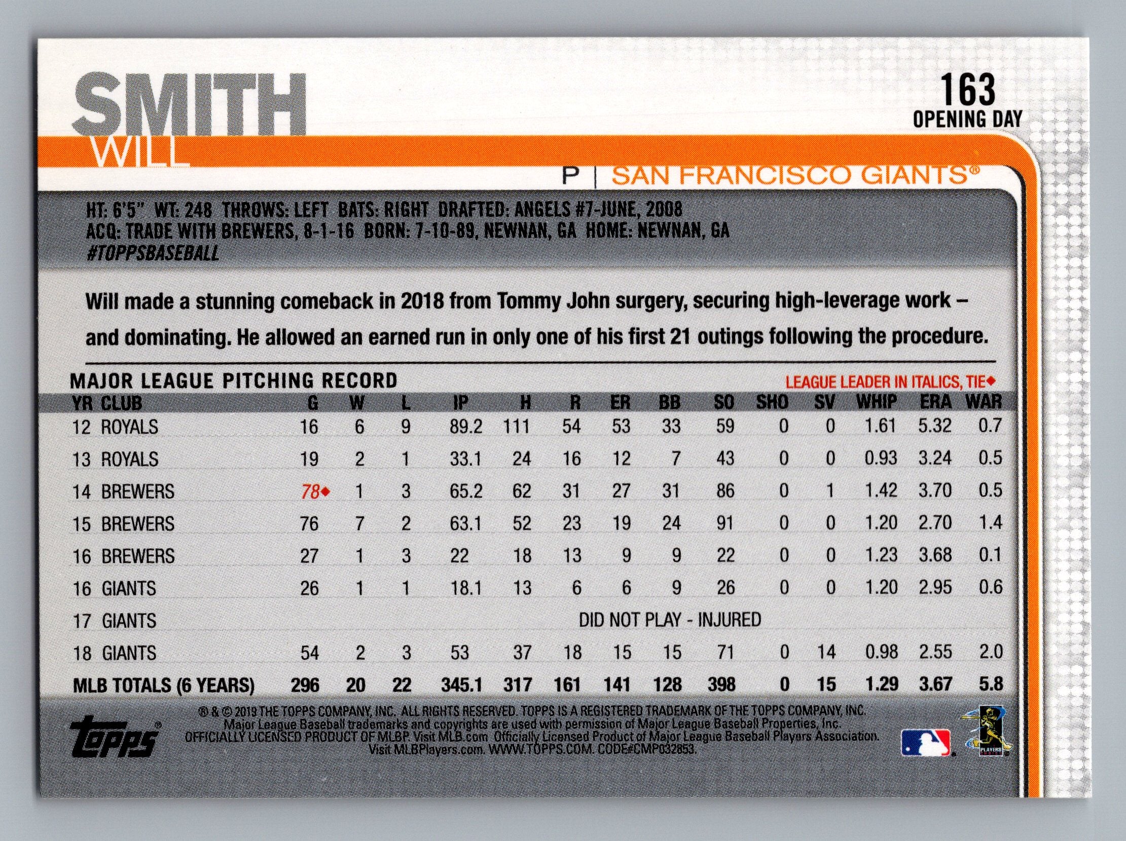 2019 Topps Opening Day #163 Will Smith