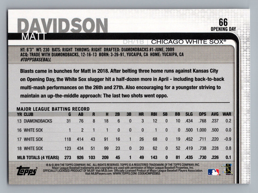 2019 Topps Opening Day #66 Matt Davidson