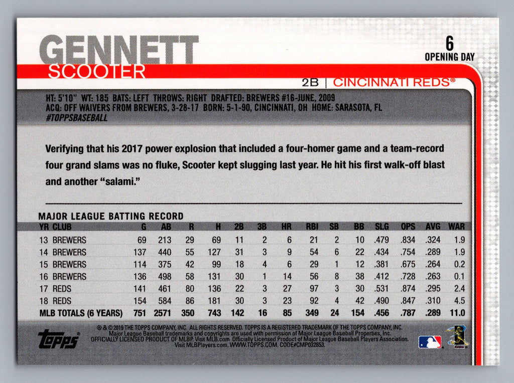 2019 Topps Opening Day #6 Scooter Gennett