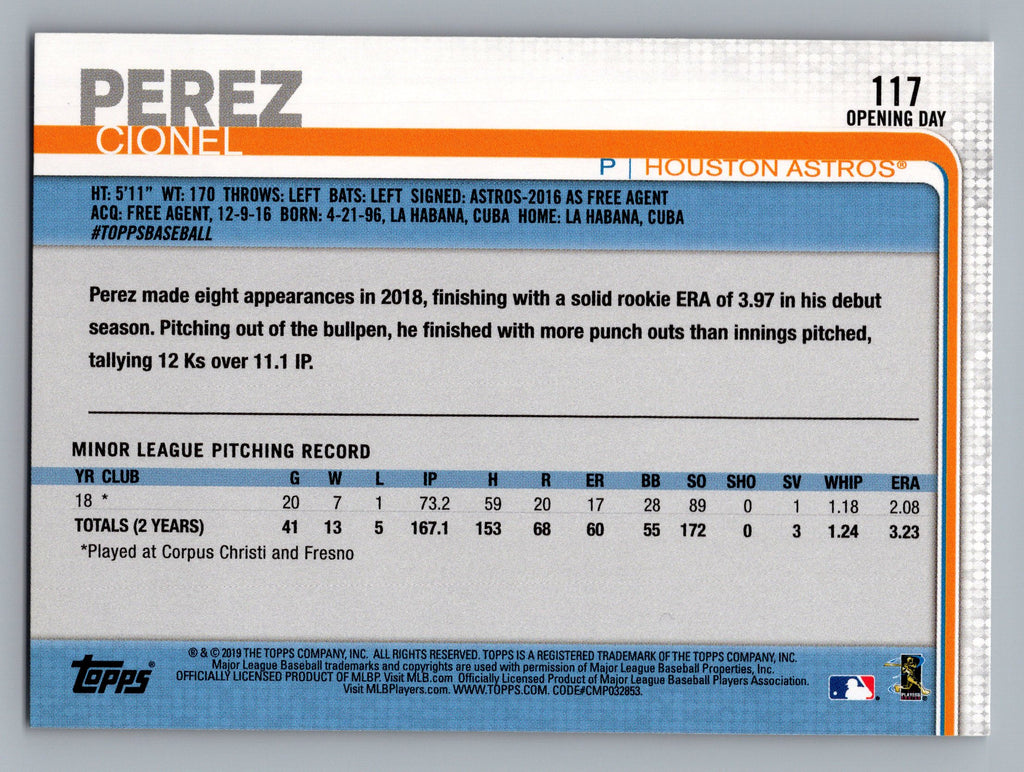 2019 Topps Opening Day #117 Cionel Perez