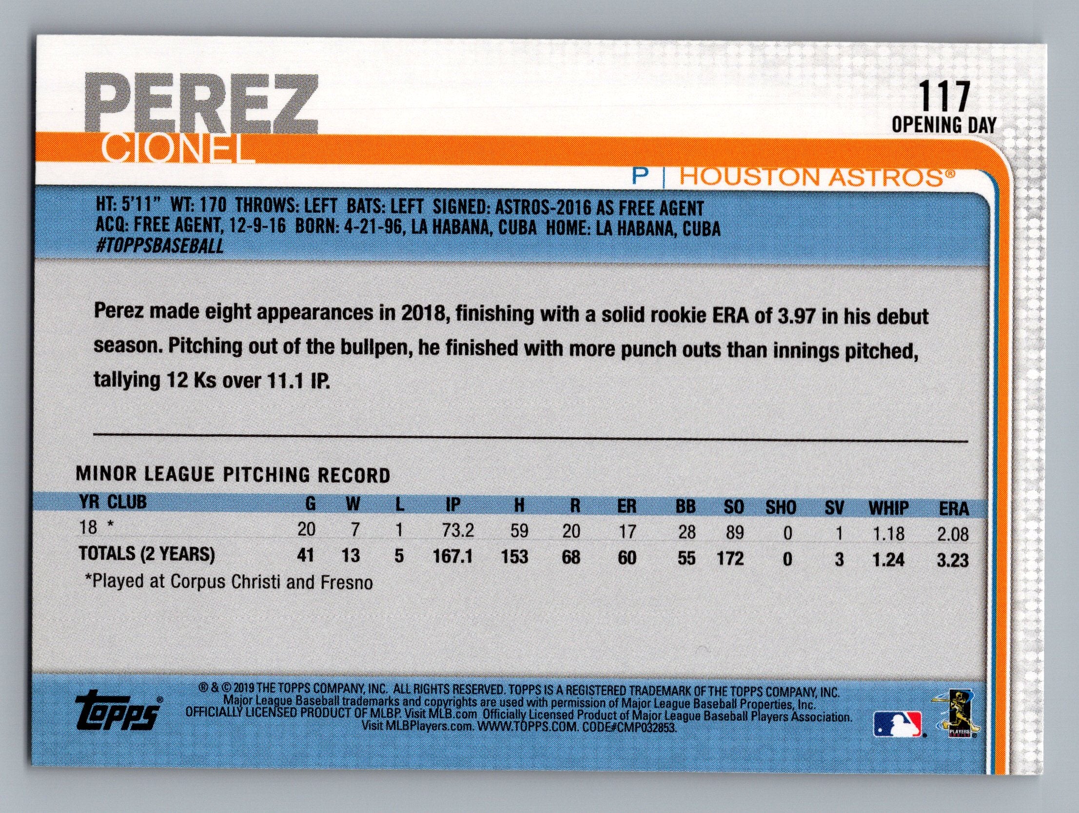 2019 Topps Opening Day #117 Cionel Perez