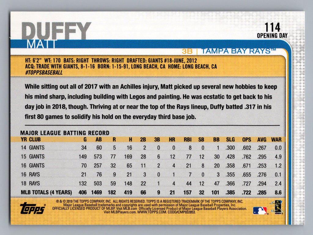 2019 Topps Opening Day #114 Matt Duffy